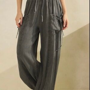 Easel Mineral Wash Terry Knit Wide Leg Tie Pants Small NWT
